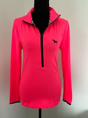 Victoria's Secret PINK Hot Pink & Black Ultimate 3/4 Zip Pullover size XS